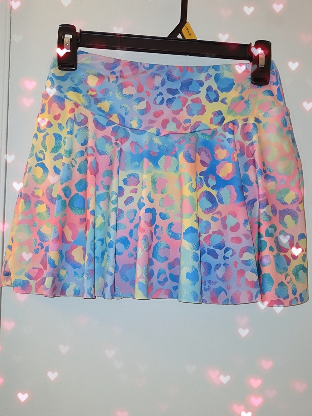 SHEIN Pastel Rainbow Leopard Print Pleated Mini Skirt